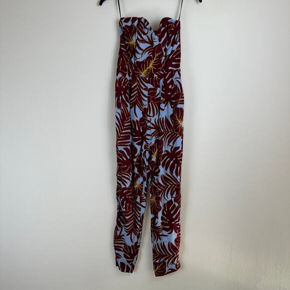 H&M Conscious Red Blue Floral Strapless Sweetheart Neckline Zip Jumpsuit Size 2 - Picture 2 of 13